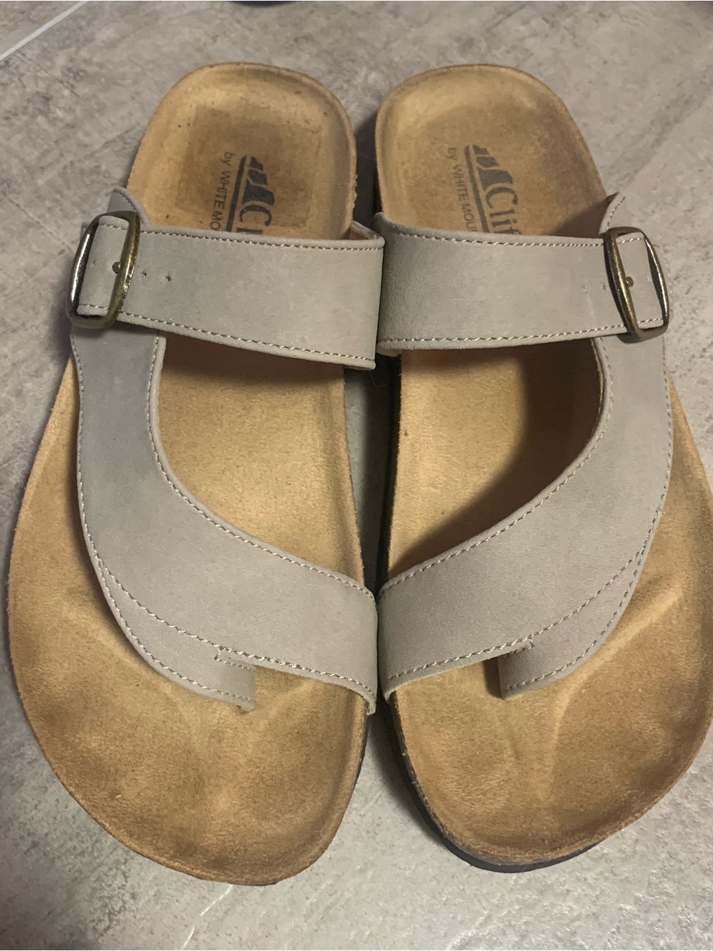 Cliffs by WHITE MOUNTAIN Taupe Suede Toe-Loop Sandals with Buckle